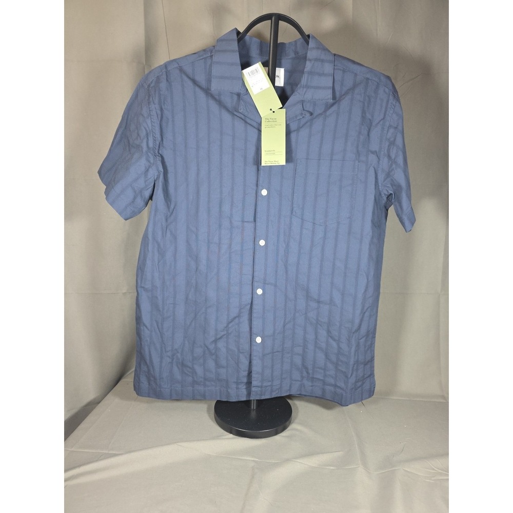 Goodfellow & Co Vacay Short Sleeve Button Up Shirt Navy Stripe Size Medium